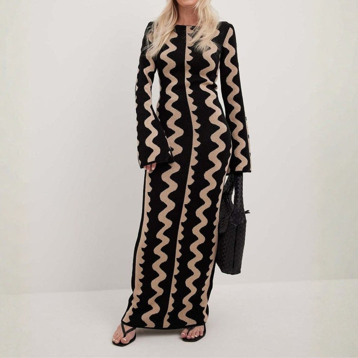 Hiltrude | Women's Long Sleeve Maxi Dress | Round Neck