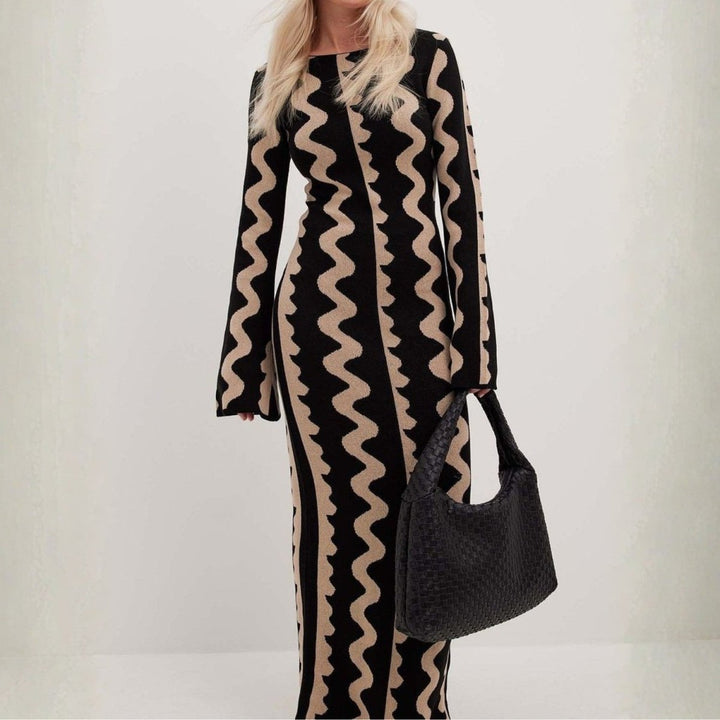 Hiltrude | Women's Long Sleeve Maxi Dress | Round Neck