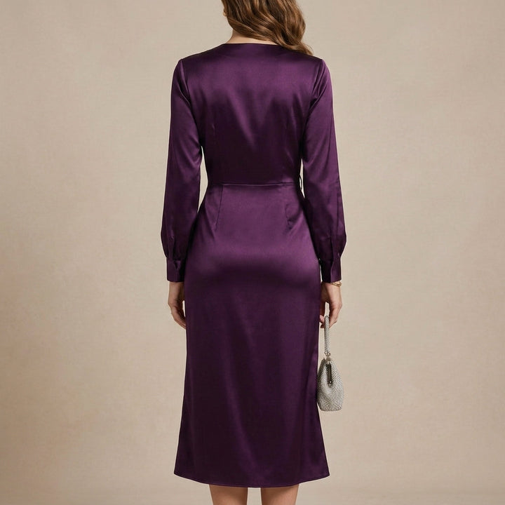 Mathilda | Women's Long Sleeve Midi Wrap Dress | V Neck Tie Waist