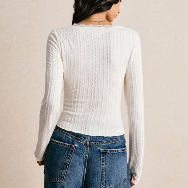 Elfriede | Women's Long Sleeve Crop Top | Scallop V Neck