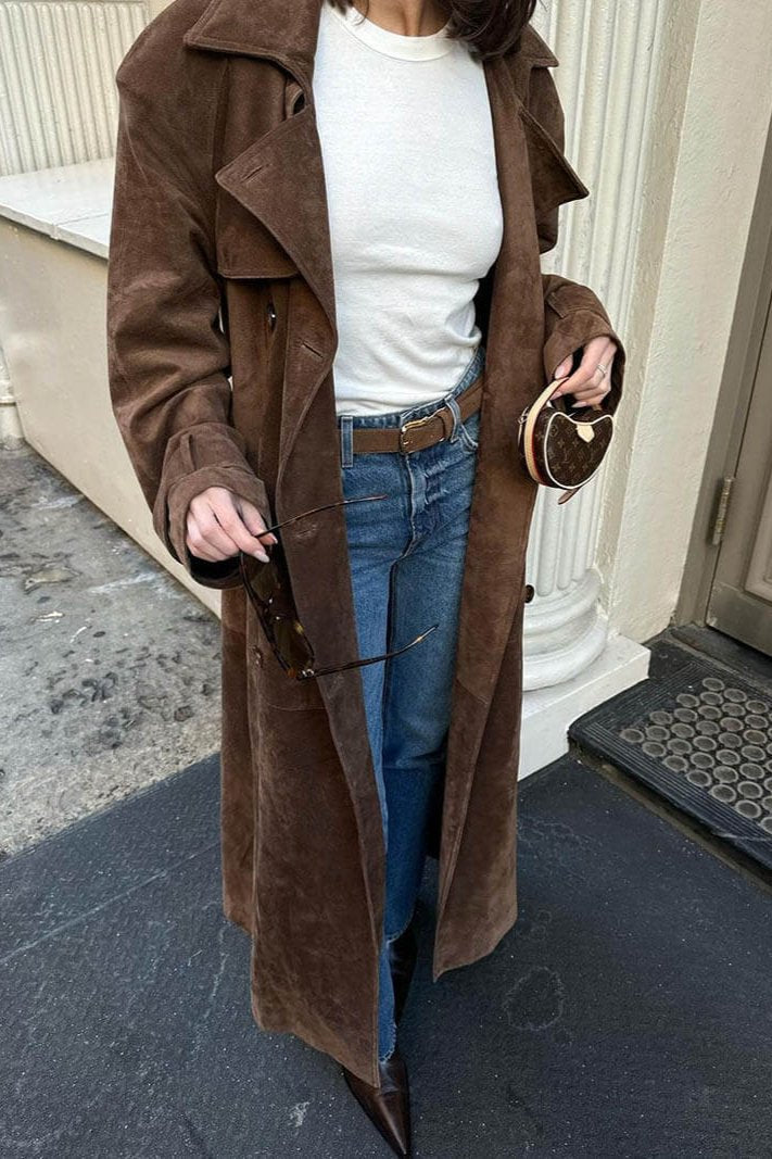 Jadwiga | Women's Long Trench Coat | Double-Breasted Belted Lapel
