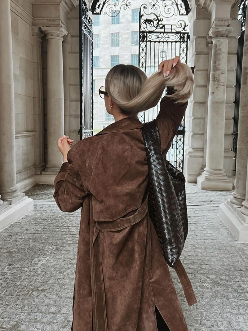 Jadwiga | Women's Long Trench Coat | Double-Breasted Belted Lapel