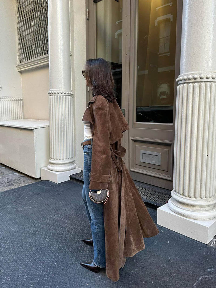 Jadwiga | Women's Long Trench Coat | Double-Breasted Belted Lapel