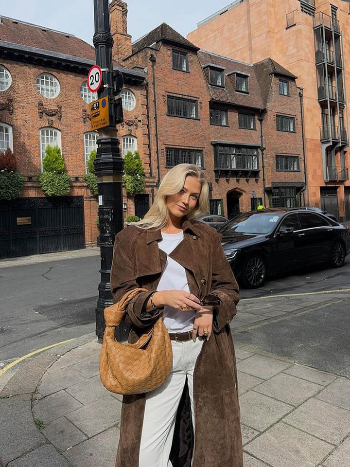 Jadwiga | Women's Long Trench Coat | Double-Breasted Belted Lapel