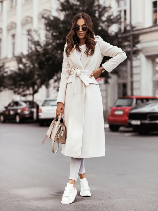Leokadia | Women's Long Trench Coat | Notched Lapel Belted Open Front