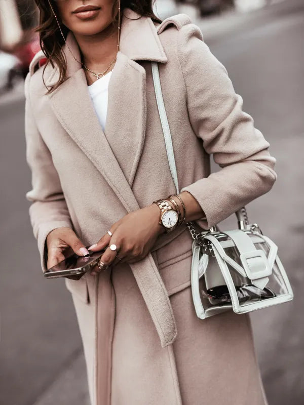 Leokadia | Women's Long Trench Coat | Notched Lapel Belted Open Front