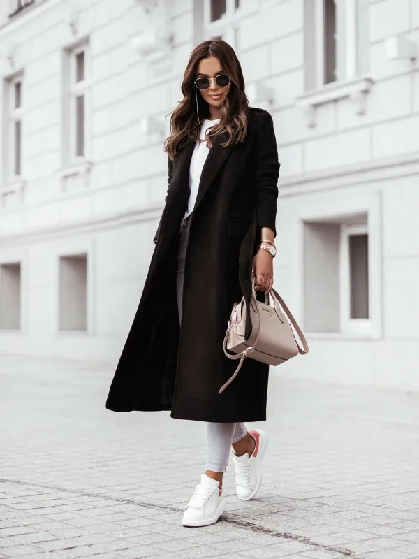 Leokadia | Women's Long Trench Coat | Notched Lapel Belted Open Front