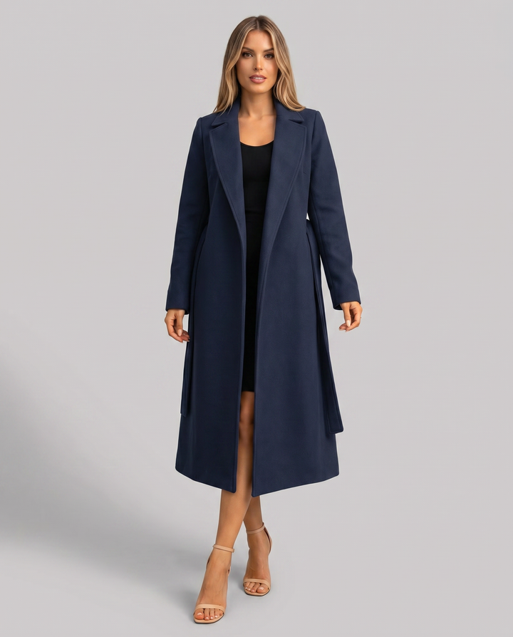 Ardith | Women's Long Trench Coat | Notched Lapel Tie Belt