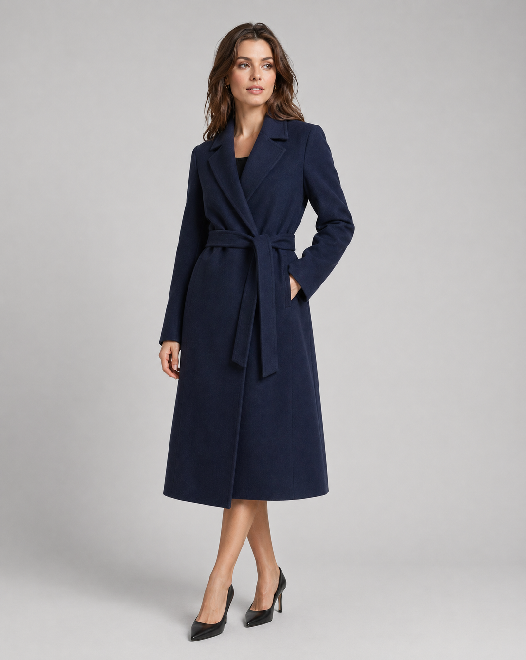 Ardith | Women's Long Trench Coat | Notched Lapel Tie Belt