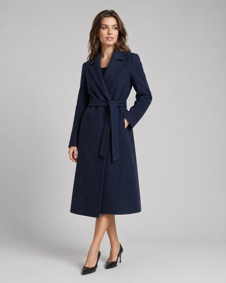 Ardith | Women's Long Trench Coat | Notched Lapel Tie Belt