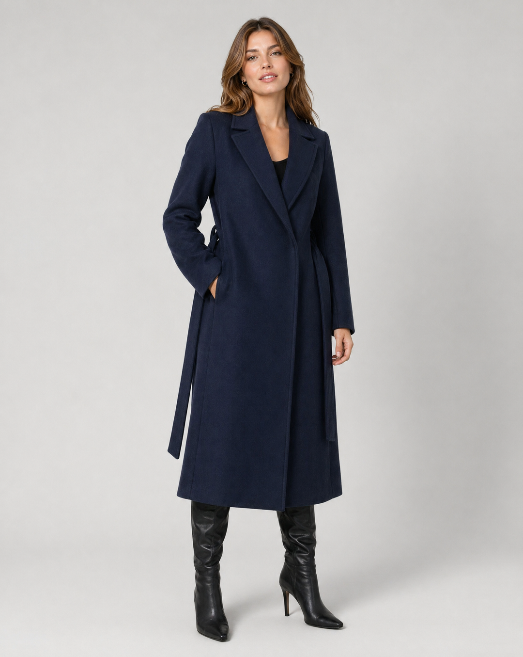 Ardith | Women's Long Trench Coat | Notched Lapel Tie Belt