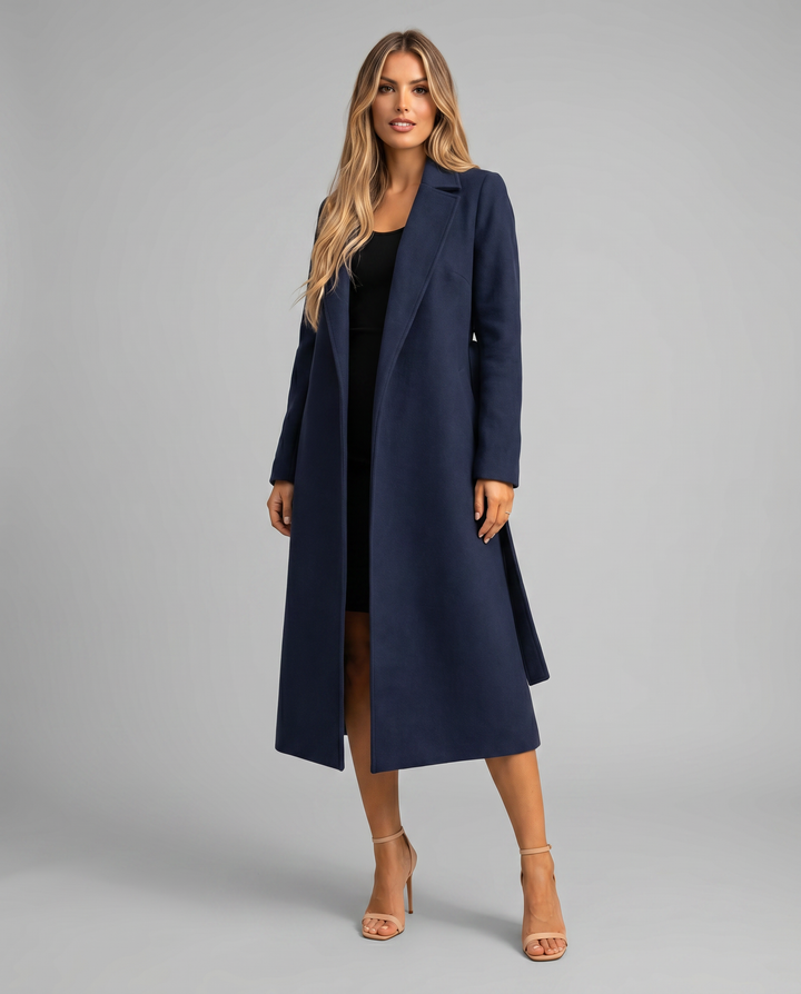 Ardith | Women's Long Trench Coat | Notched Lapel Tie Belt