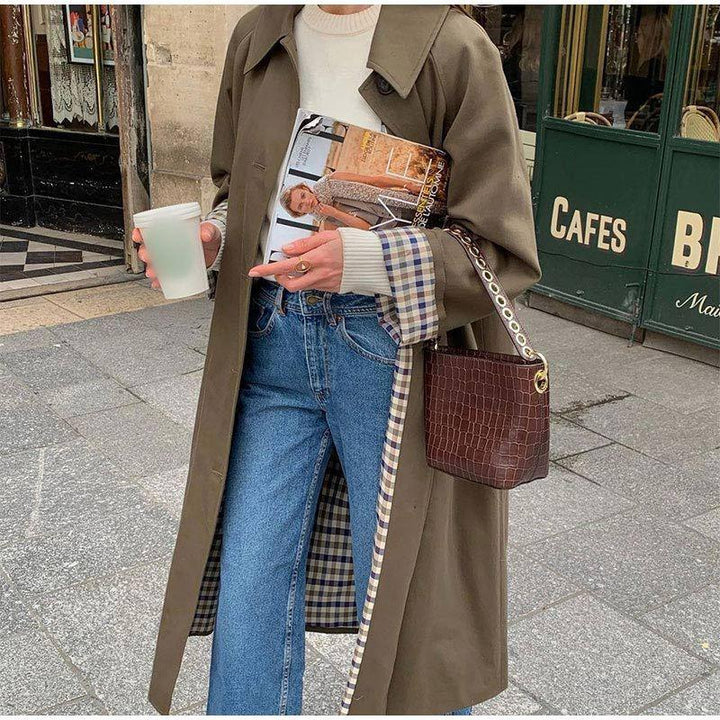 Kazimiera | Women's Long Trench Coat | Plaid Lining Button Up Lapel
