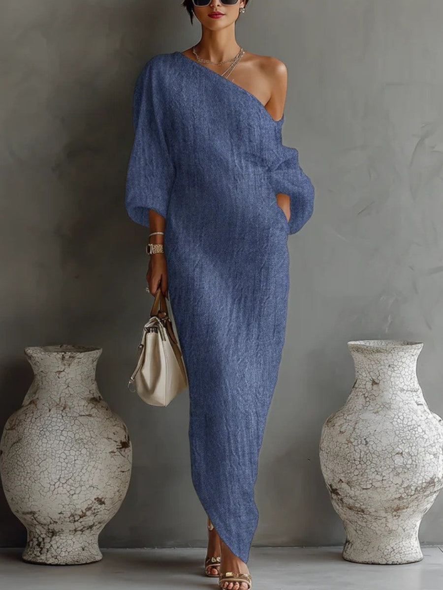 Hersend | Women's Long Sleeve Formal Maxi Dress | Keyhole Neck Belt
