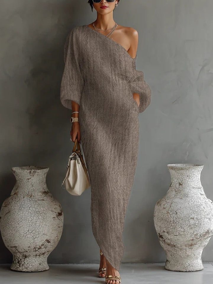 Hersend | Women's Long Sleeve Formal Maxi Dress | Keyhole Neck Belt