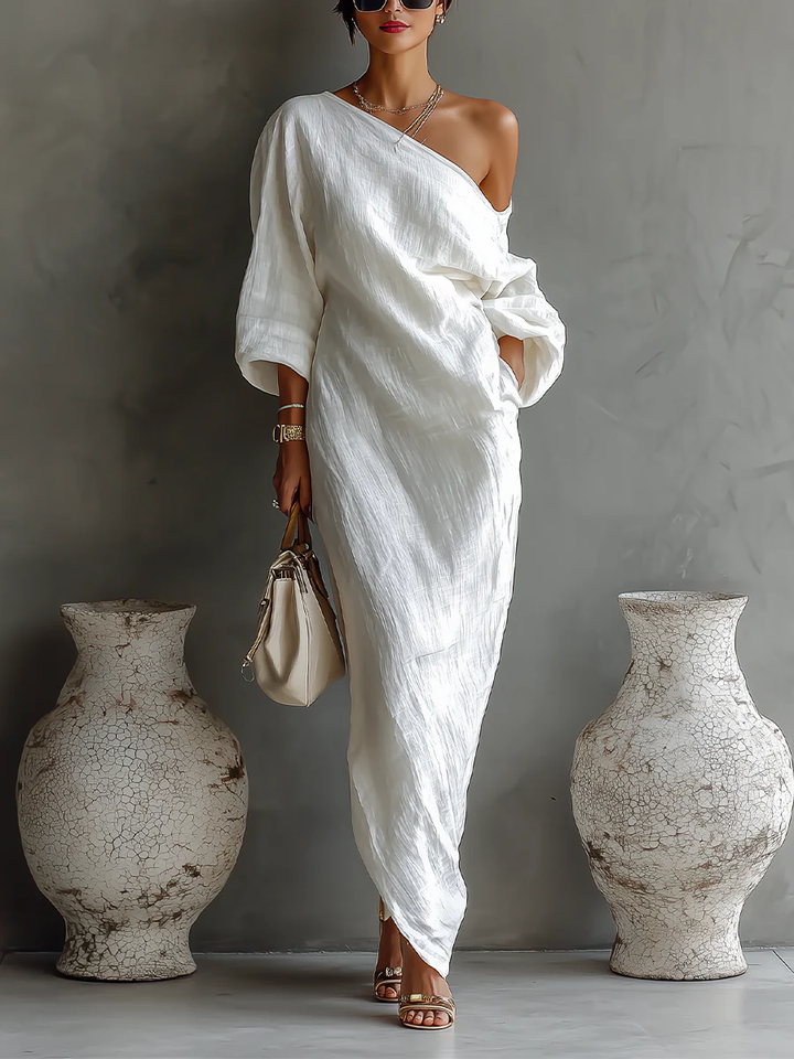 Hersend | Women's Long Sleeve Formal Maxi Dress | Keyhole Neck Belt