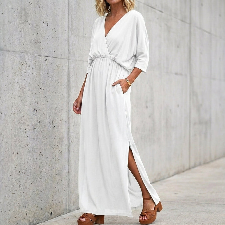 Women's Maxi Dress with V Neck & Side Split | Casual