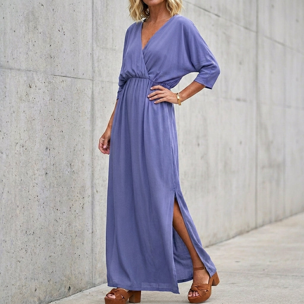 Women's Maxi Dress with V Neck & Side Split | Casual