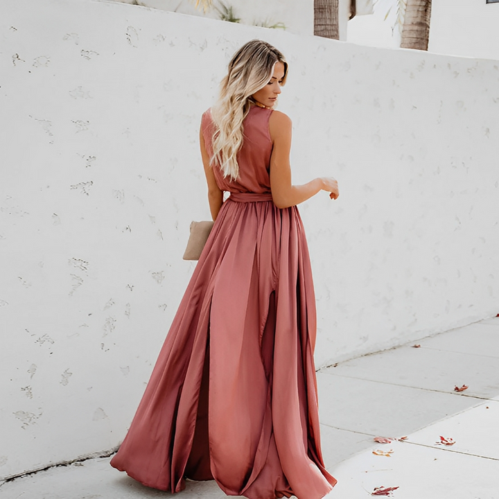 Women's Maxi Dress with V Neck & Tie Waist | Wedding Guest