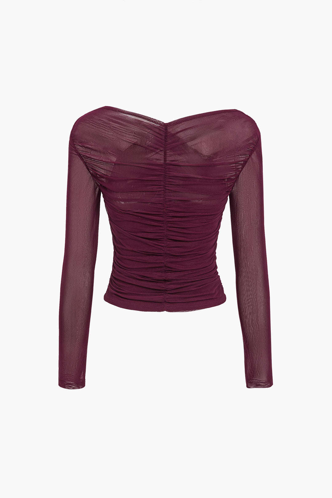 Verginia | Women's Mesh Long Sleeve Top | Ruched Wrap V-Neck Crop