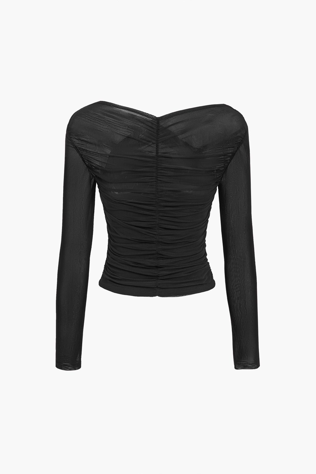 Verginia | Women's Mesh Long Sleeve Top | Ruched Wrap V-Neck Crop