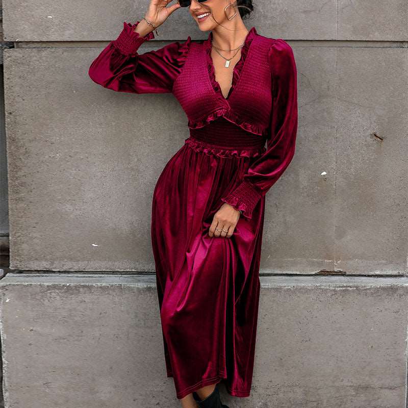 Theodora | Women's Long Sleeve Midi Dress | V Neck Formal