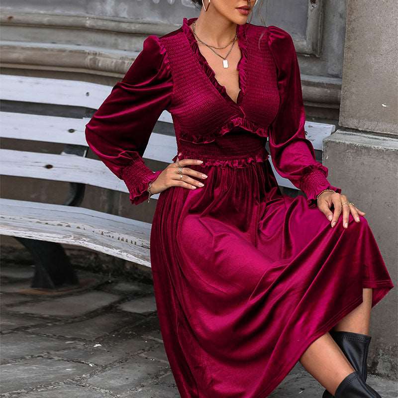 Theodora | Women's Long Sleeve Midi Dress | V Neck Formal