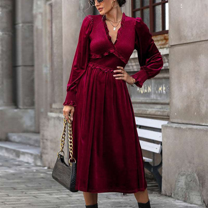 Theodora | Women's Long Sleeve Midi Dress | V Neck Formal