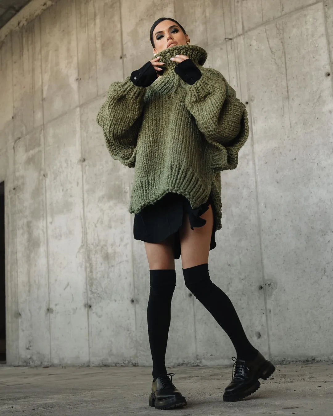 Fabienne | Chunky Knit Mini Dress | Oversized Turtleneck