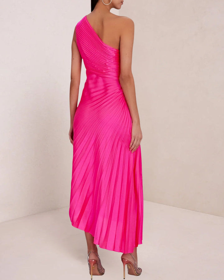Women's One Shoulder Formal Dress with Pleated Skirt | Maxi