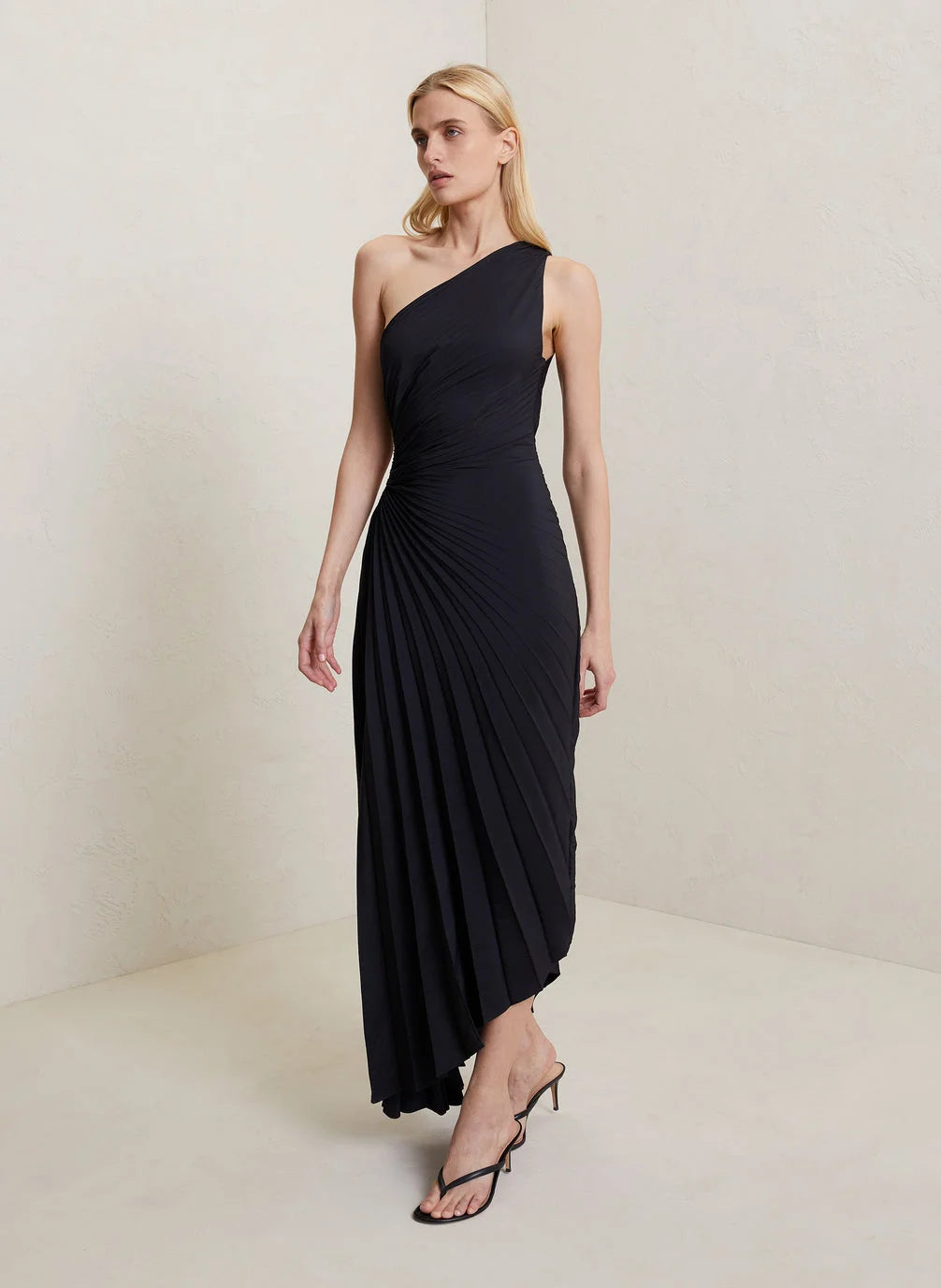 Women's One Shoulder Formal Dress with Pleated Skirt | Maxi