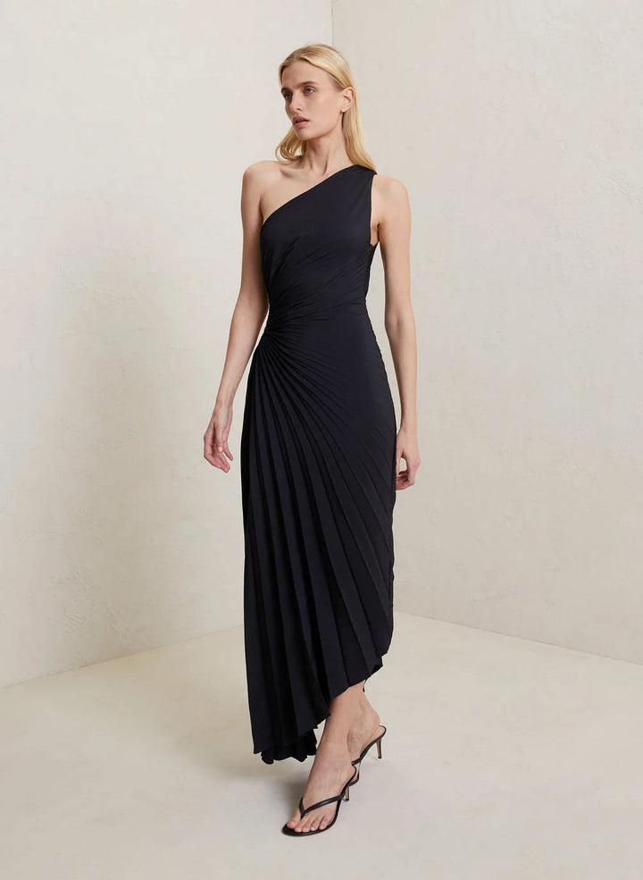 Women's One Shoulder Formal Dress with Pleated Skirt | Maxi