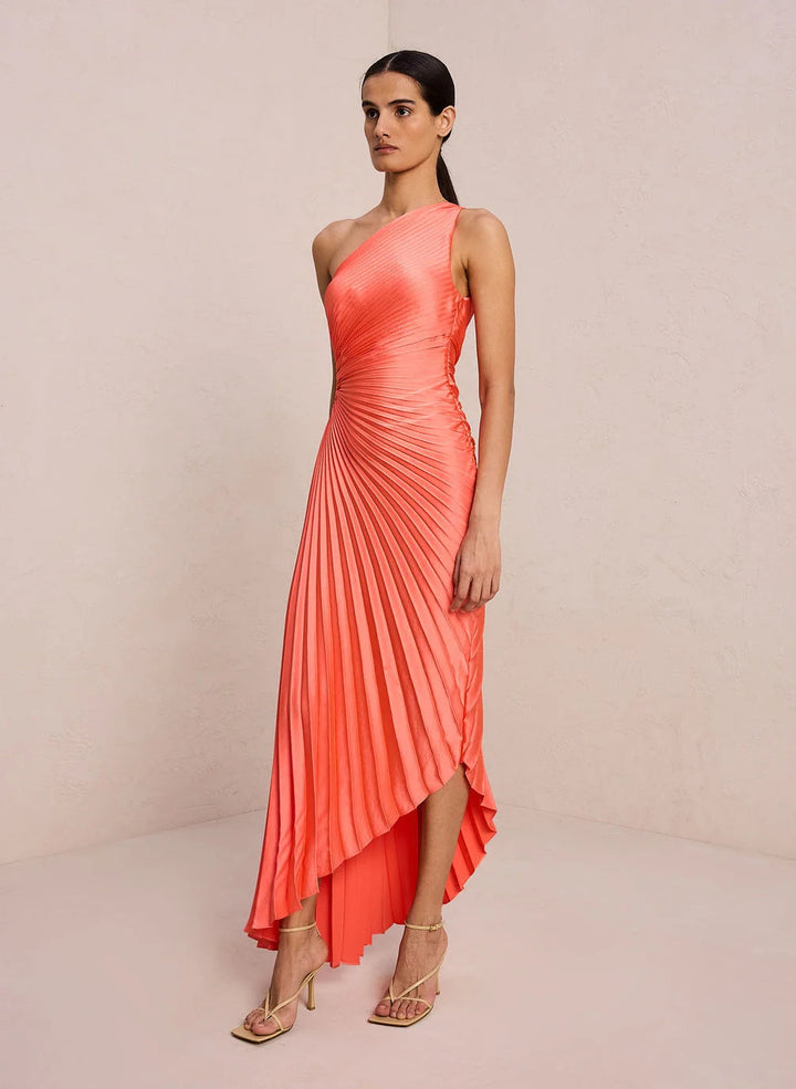 Women's One Shoulder Formal Dress with Pleated Skirt | Maxi