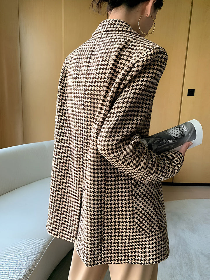 Genovefa | Women's Oversized Blazer | Houndstooth Pattern Lapel Collar