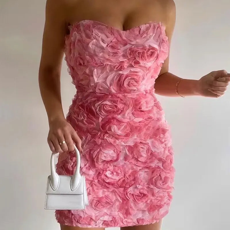 Women's Pink Dress with Floral Appliqué | Mini