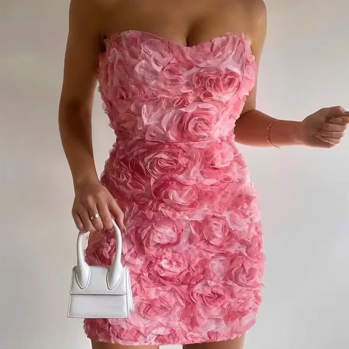 Women's Pink Dress with Floral Appliqué | Mini