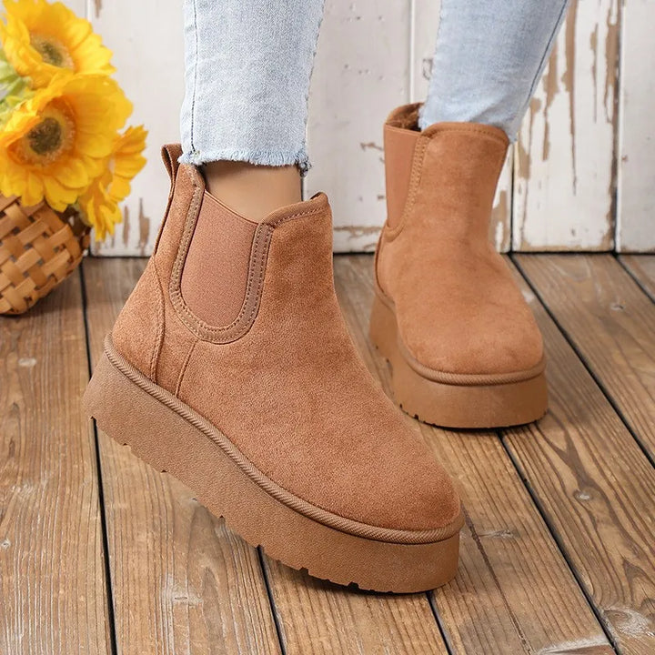 Luna | Women's Platform Chelsea Boots | Fluffy Lining Elastic Panels