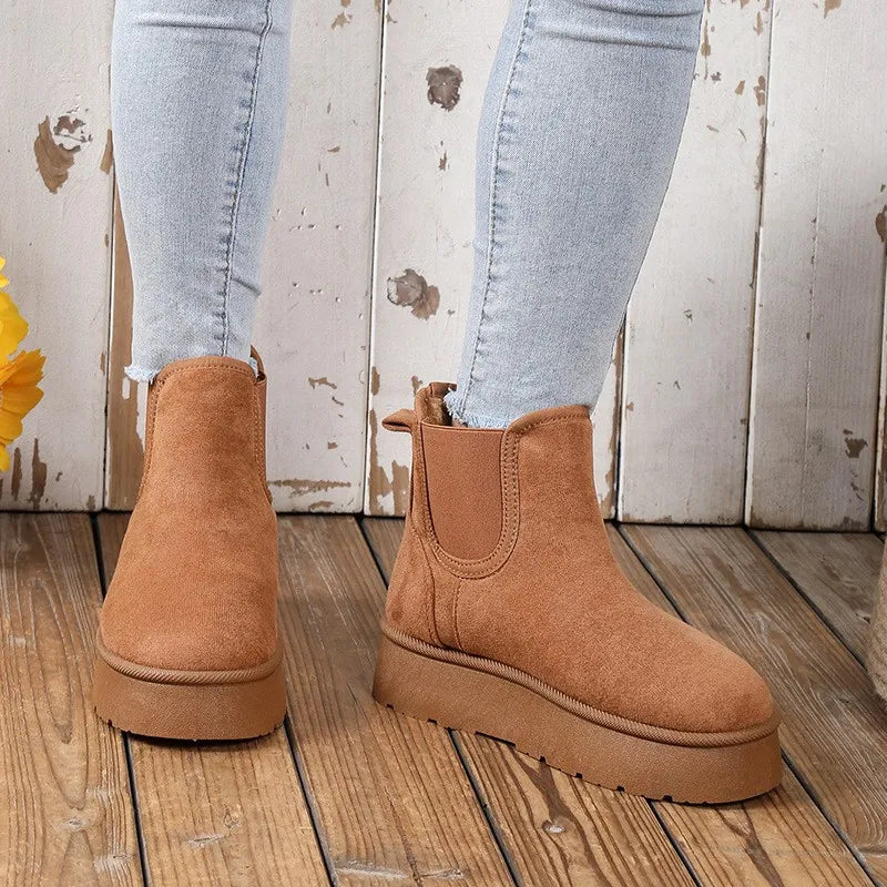 Luna | Women's Platform Chelsea Boots | Fluffy Lining Elastic Panels