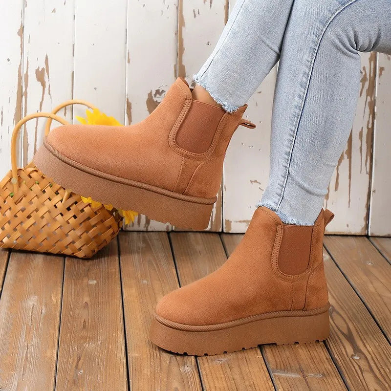 Luna | Women's Platform Chelsea Boots | Fluffy Lining Elastic Panels