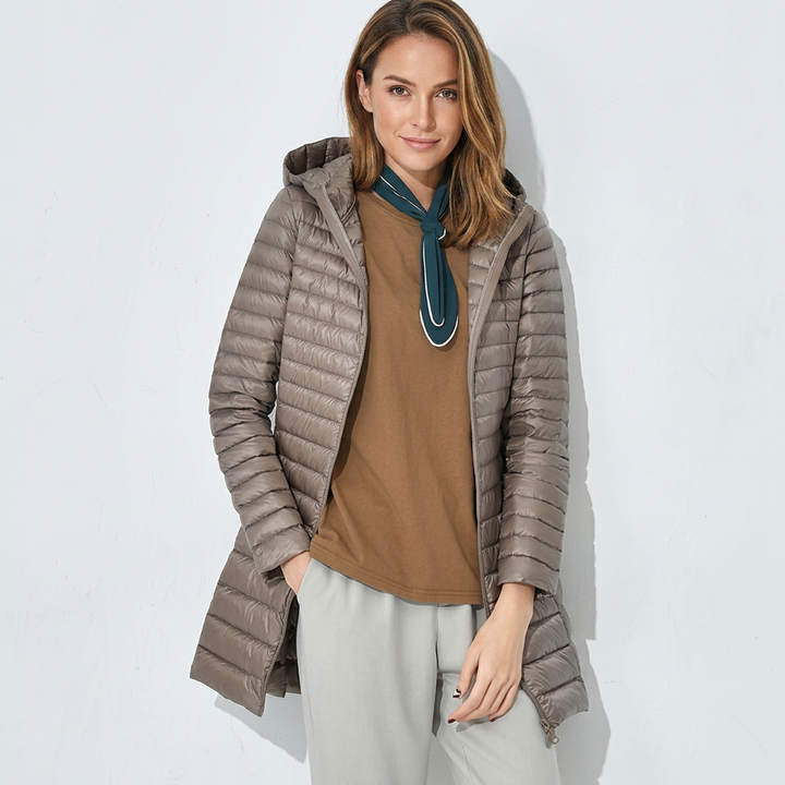 Erkanfriede | Women's Long Hooded Puffer Jacket | Zip Up Winter