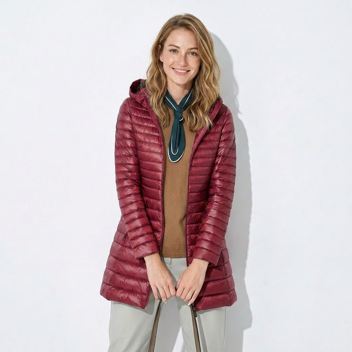Erkanfriede | Women's Long Hooded Puffer Jacket | Zip Up Winter