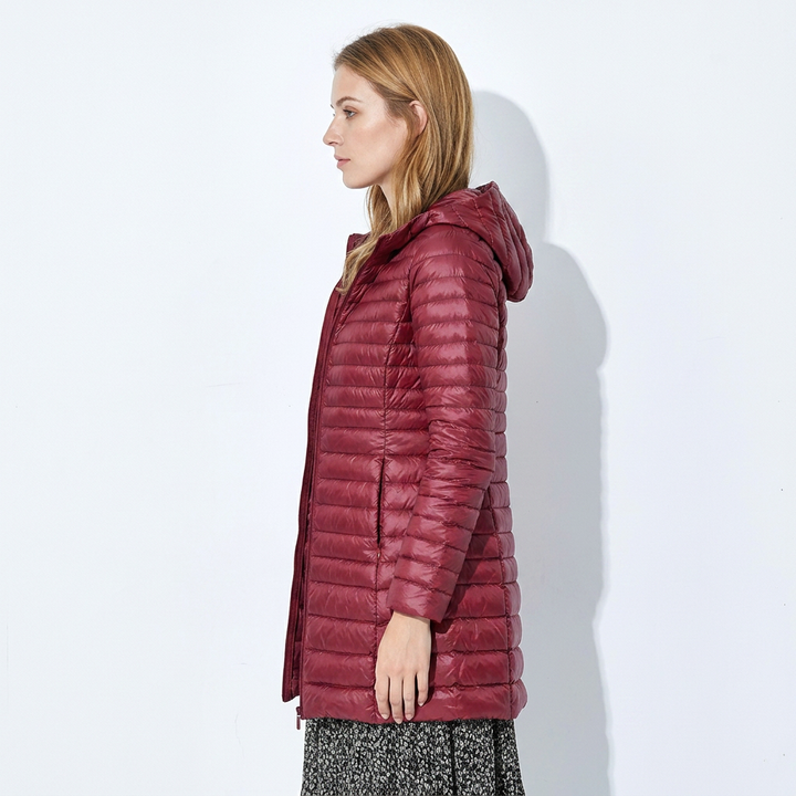 Erkanfriede | Women's Long Hooded Puffer Jacket | Zip Up Winter