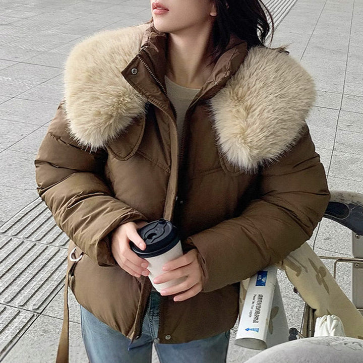 Una | Women's Cropped Winter Puffer Jacket | Stand & Fluffy Collar