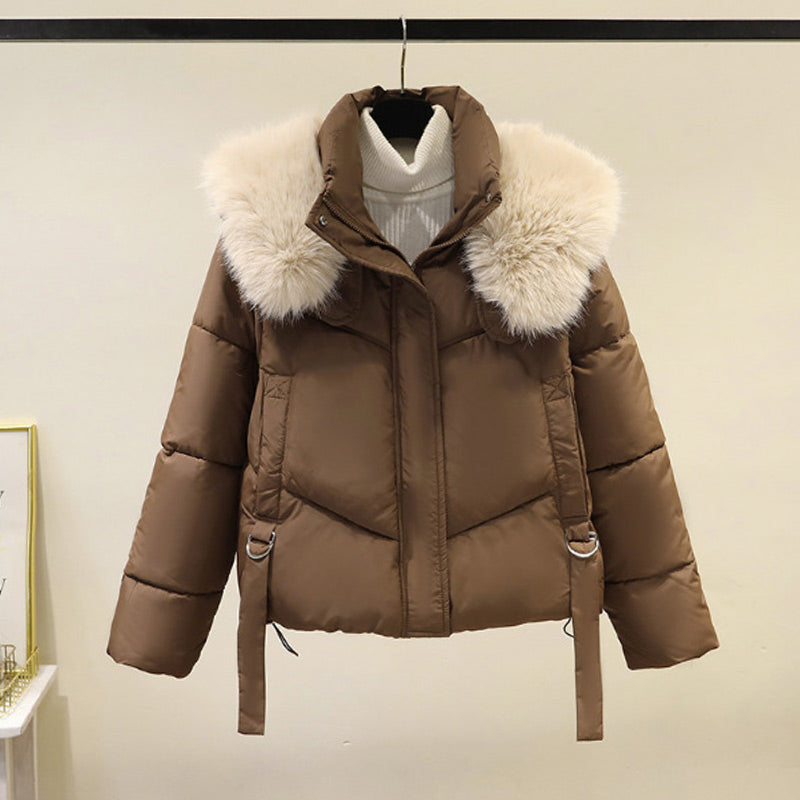 Una | Women's Cropped Winter Puffer Jacket | Stand & Fluffy Collar