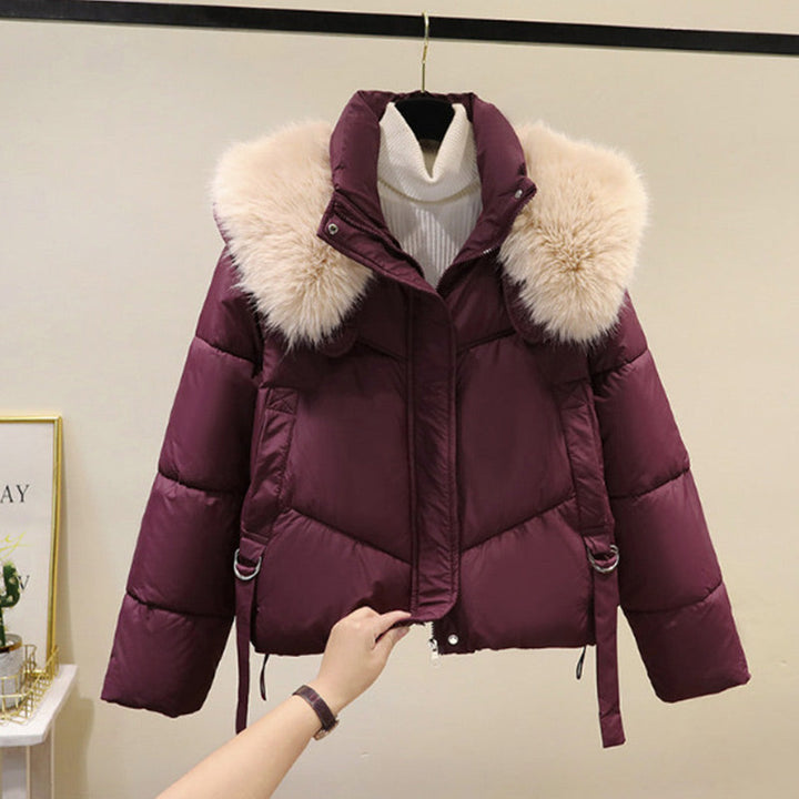 Una | Women's Cropped Winter Puffer Jacket | Stand & Fluffy Collar