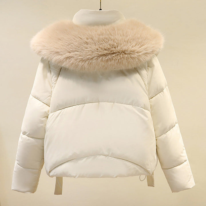 Una | Women's Cropped Winter Puffer Jacket | Stand & Fluffy Collar