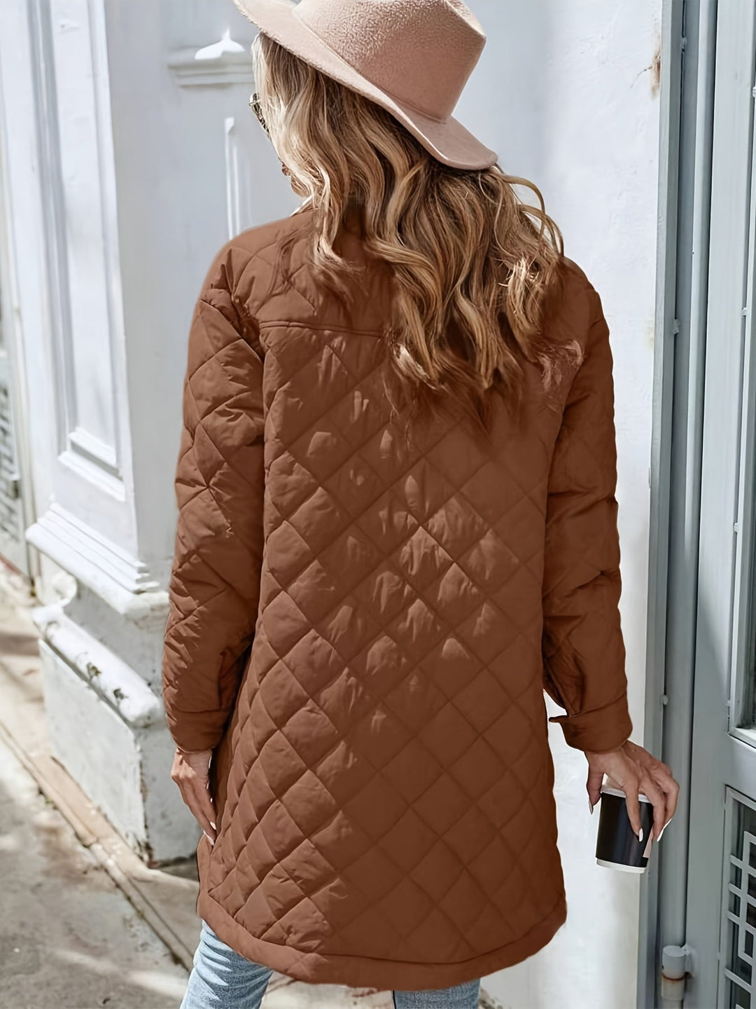 Padma | Women's Long Oversized Quilted Coat | Padded Button Down