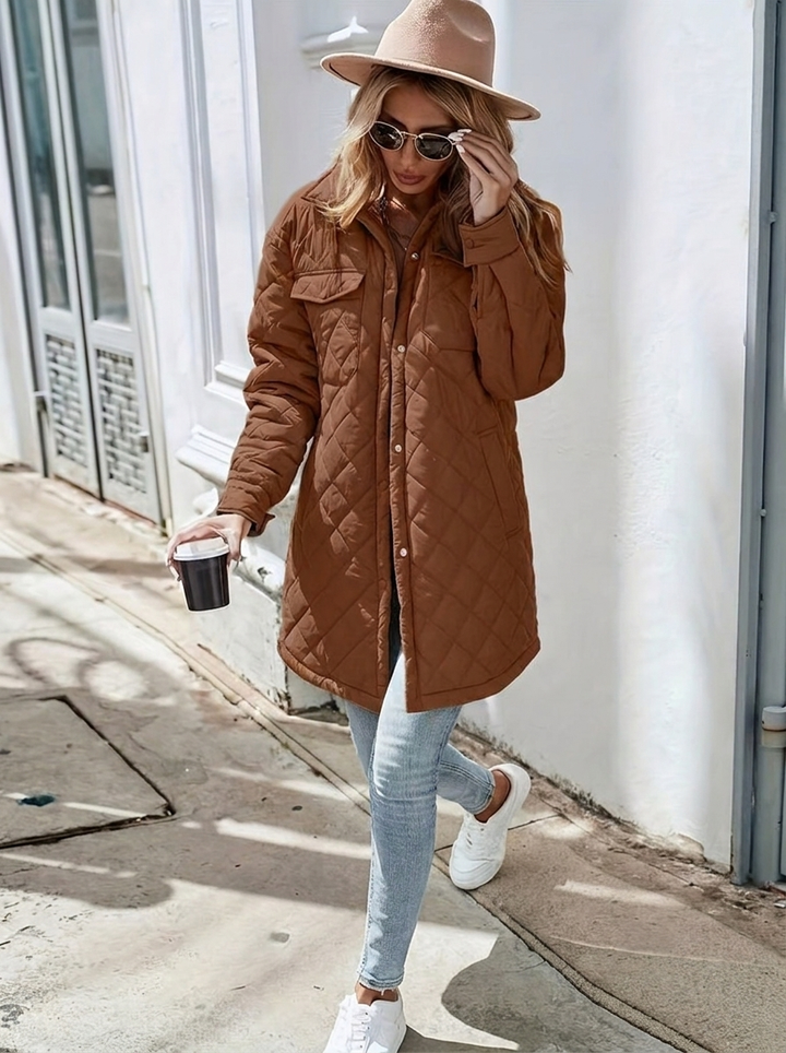 Padma | Women's Long Oversized Quilted Coat | Padded Button Down