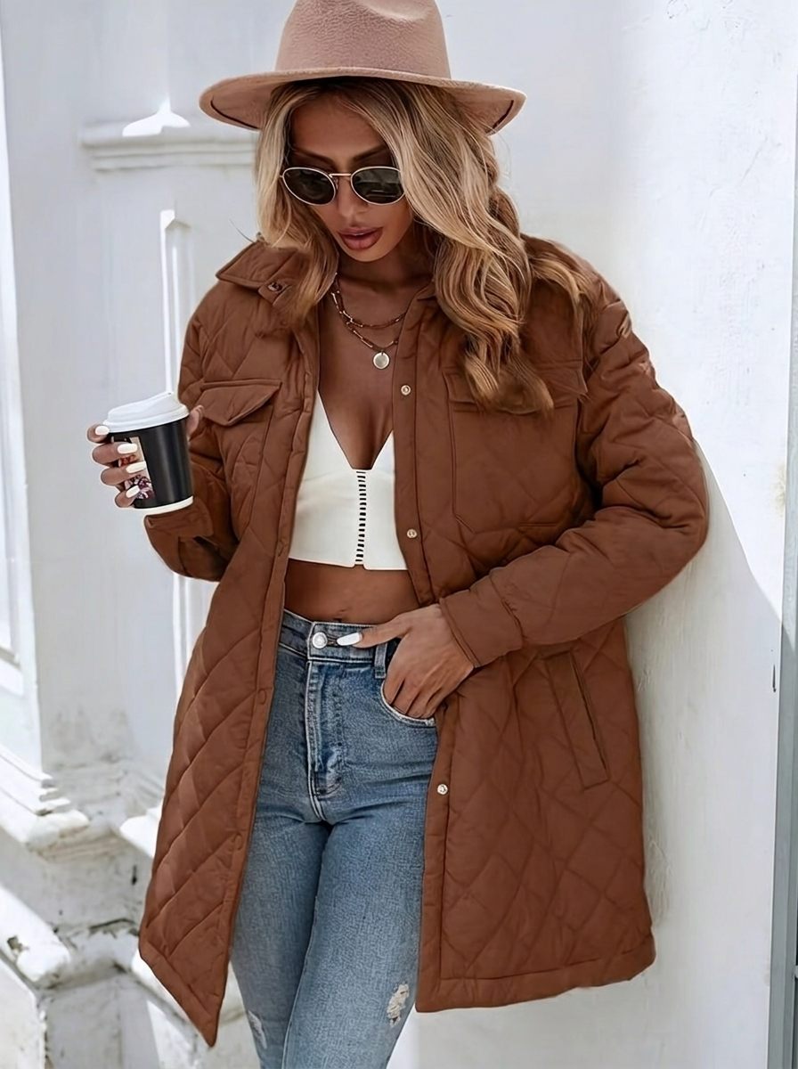 Padma | Women's Long Oversized Quilted Coat | Padded Button Down