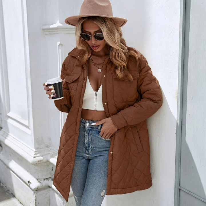 Padma | Women's Long Oversized Quilted Coat | Padded Button Down